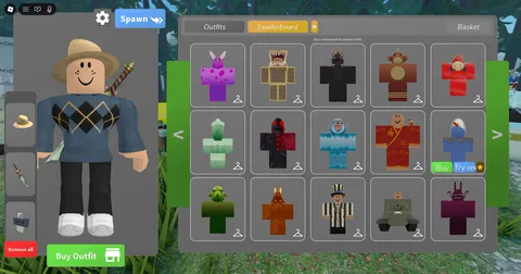 Avatar Outfit Shop interface showing complete outfits