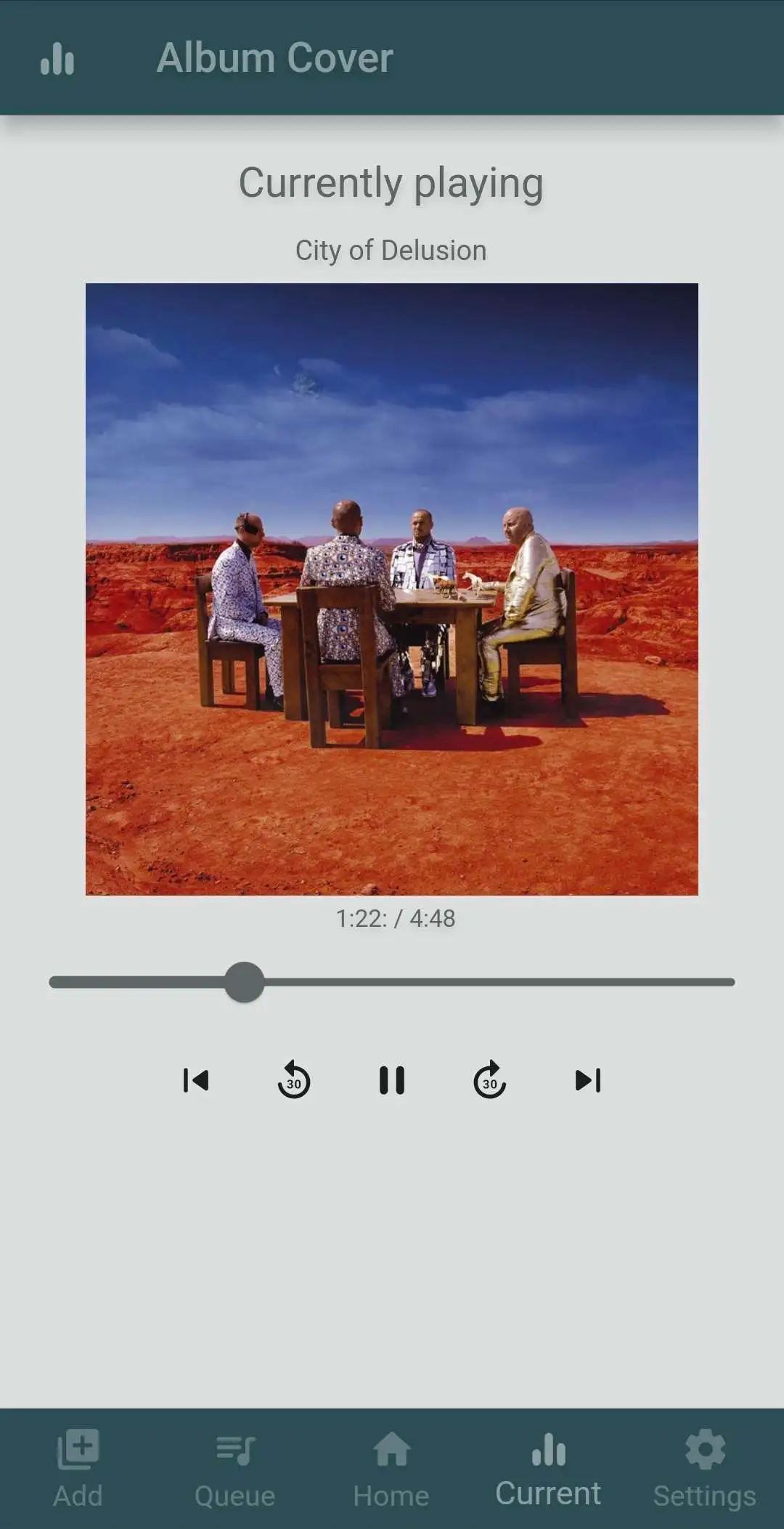 Offline Music playback screen with album art and controls